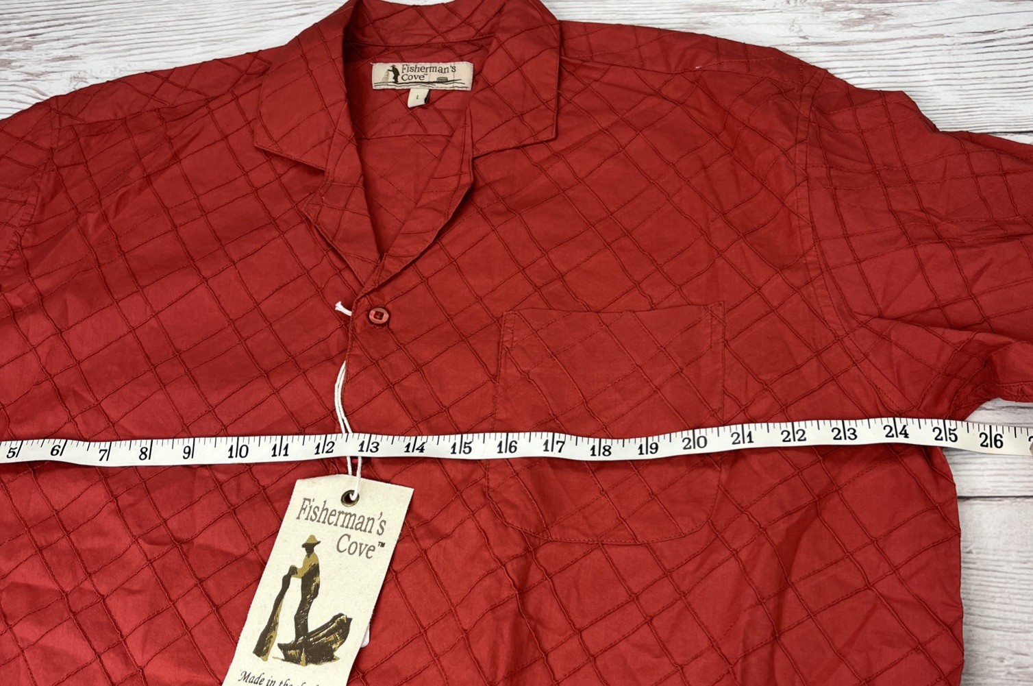 NWT Fisherman's Cove Men's Large Red Clay Short Sleeve Textured Free Shipping gallery