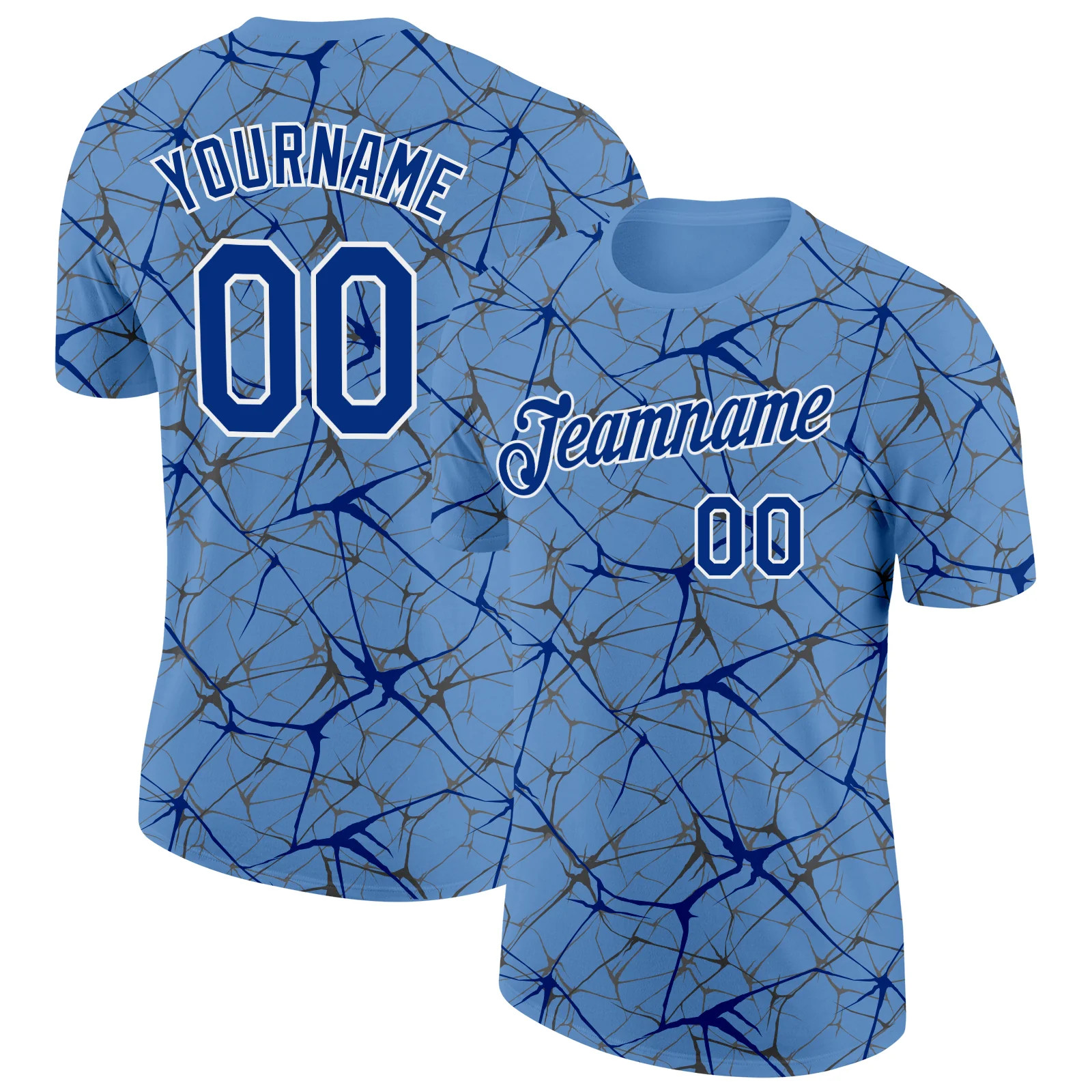 Custom Light Blue Royal Abstract Crackle Sports Tee Personalized Jersey gallery