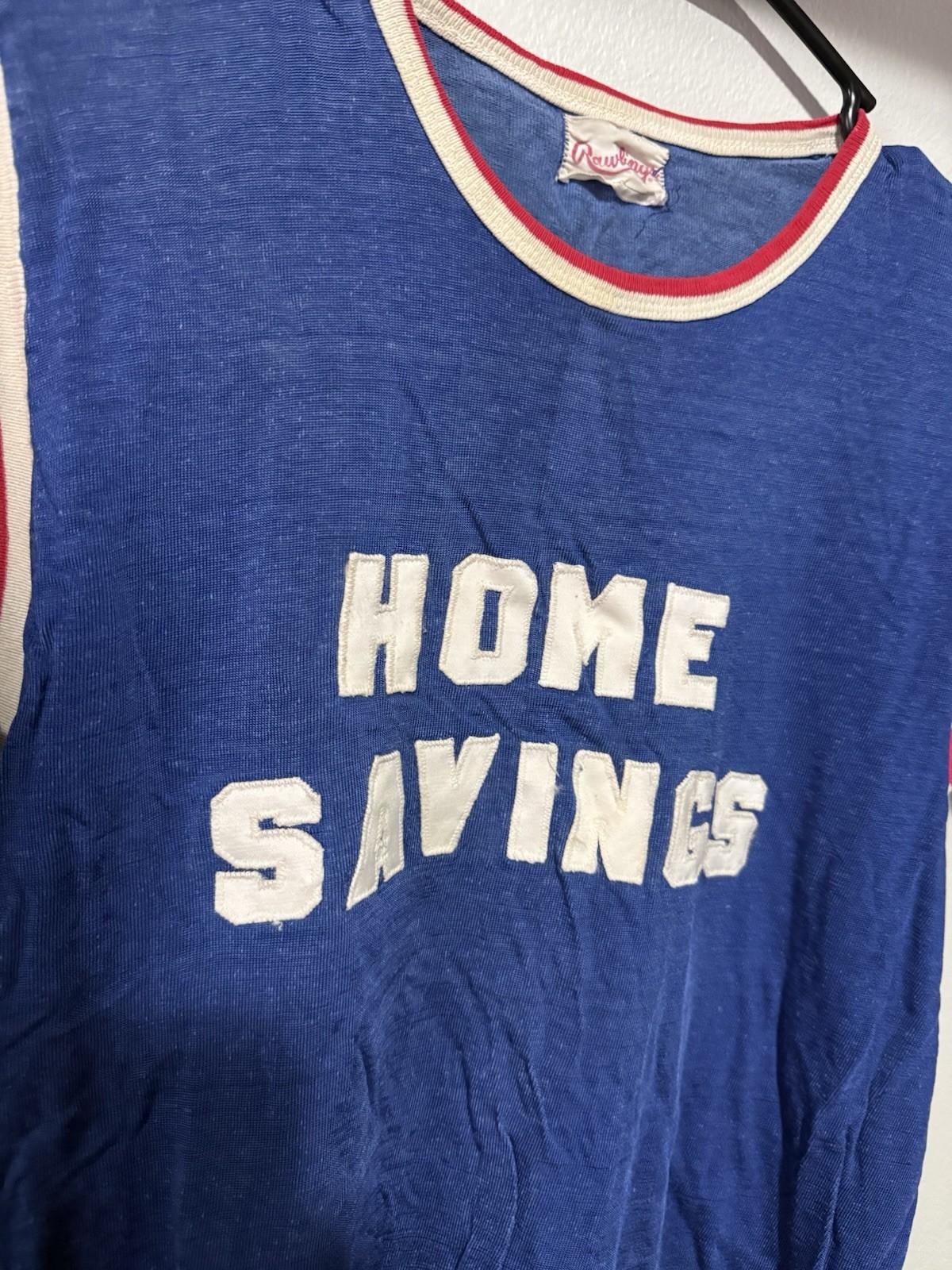 1960s Home Savings Blue Distressed Durene Ringer Jersey T-Shirt Flaws M gallery