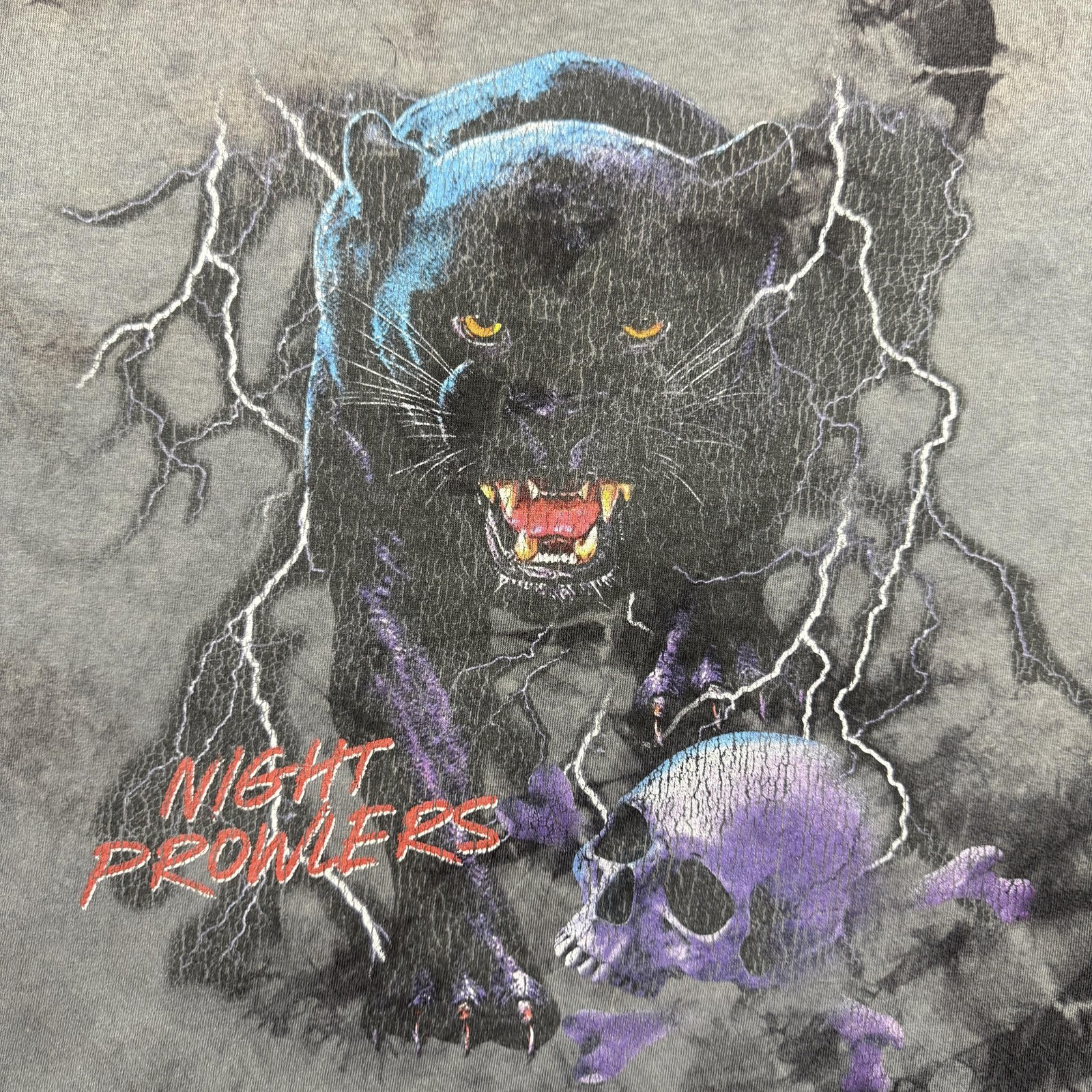 PacSun Shirt Mens Large Gray Night Prowlers Panther Skull Graphic Tee Tie Dye gallery