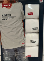 Levis 4 Pack Mens V-Neck Premium Cotton Logo T-Shirts Size: Medium White Tee