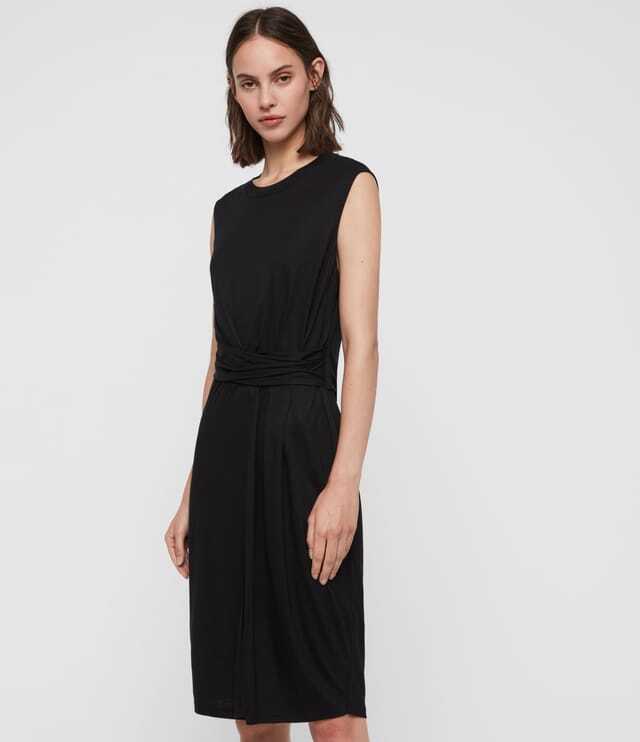 All Saints Women's Black Limera Midi Dress Viscose Wrap Waist Sleeveless RRP £95 gallery