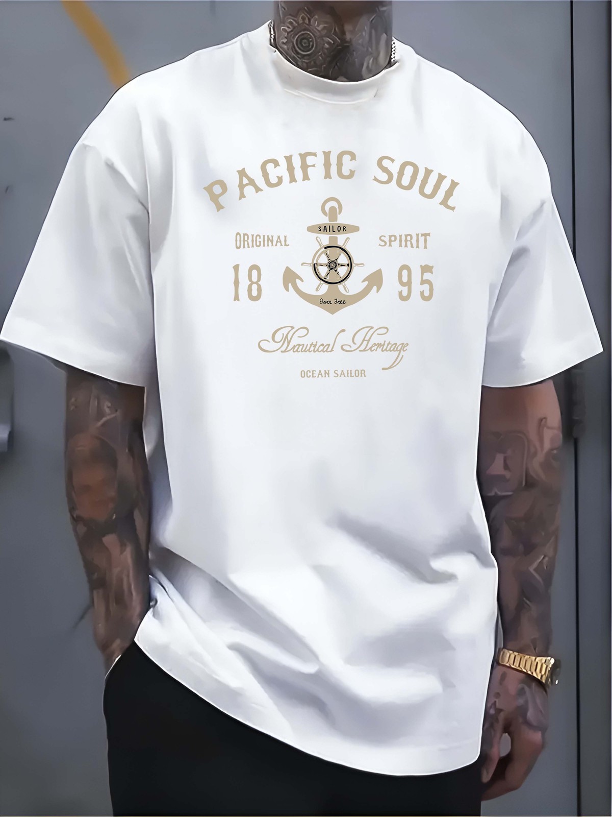 Men's Pure - Cotton White T - shirt: ""Pacific Soul Nautical Heritage Tee"" gallery