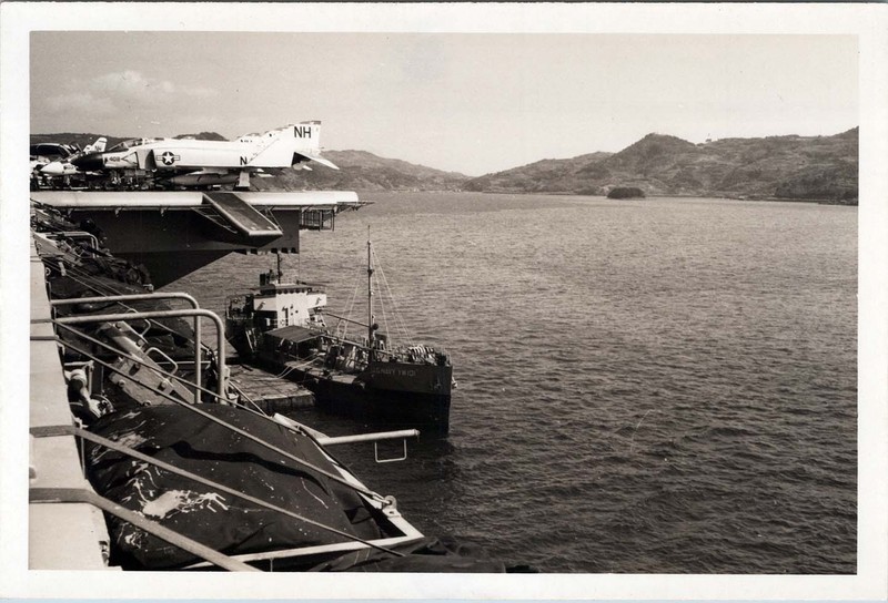 Vietnam War Photo of F 4 Phantom II On Carrier With Fuel Barge Alongside