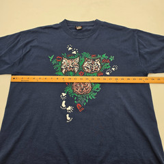 Vintage Wildlife Bobcat Wolf Bear Trifecta Shirt Size XL Navy Blue Footprints