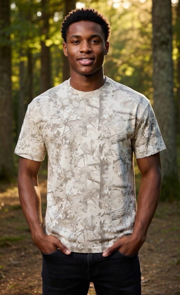 JaqWin Heavyweight Drop Shoulder White & Grey Camo T-Shirt Men’s Size Medium