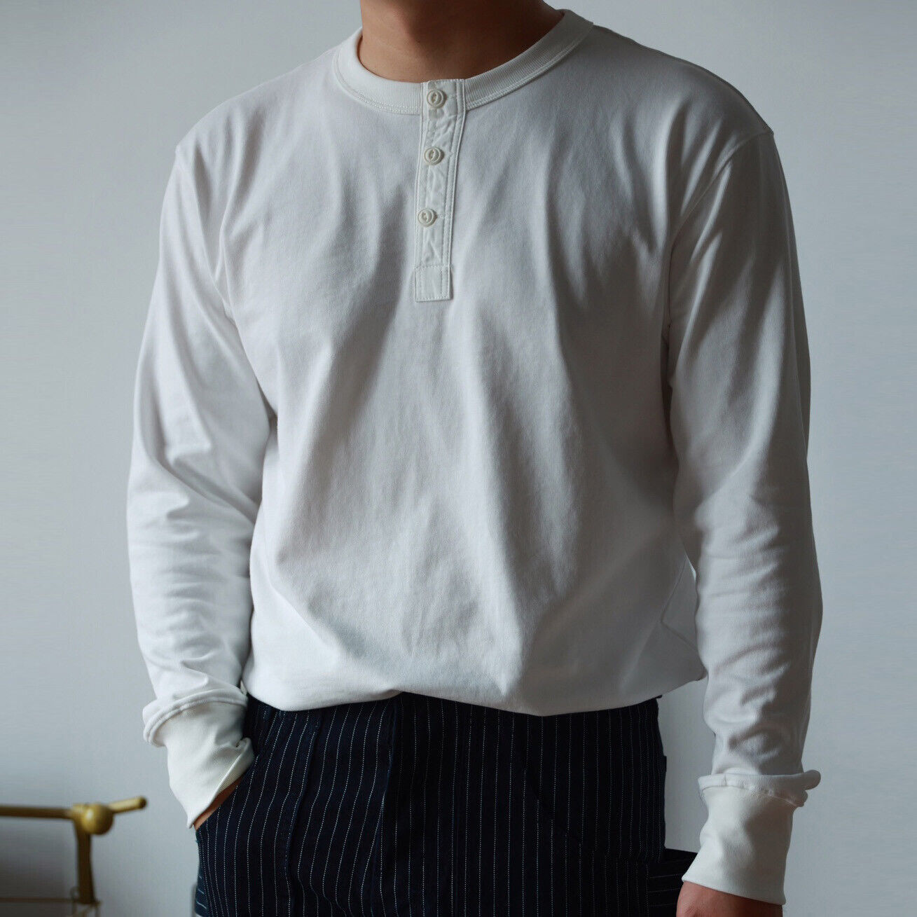 BOB DONG Fall Winter Basic Shirt Cotton Men's Long Sleeve Henley Shirt Slim Top gallery