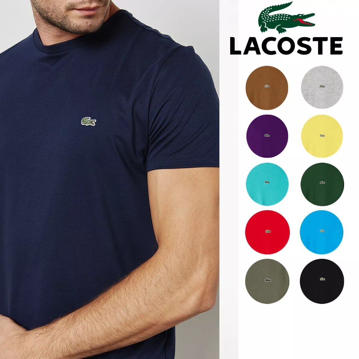 HOT SALE ~ Authentic Lacoste Mens Short Sleeve Crew Neck Pima Cotton T-Shirts gallery