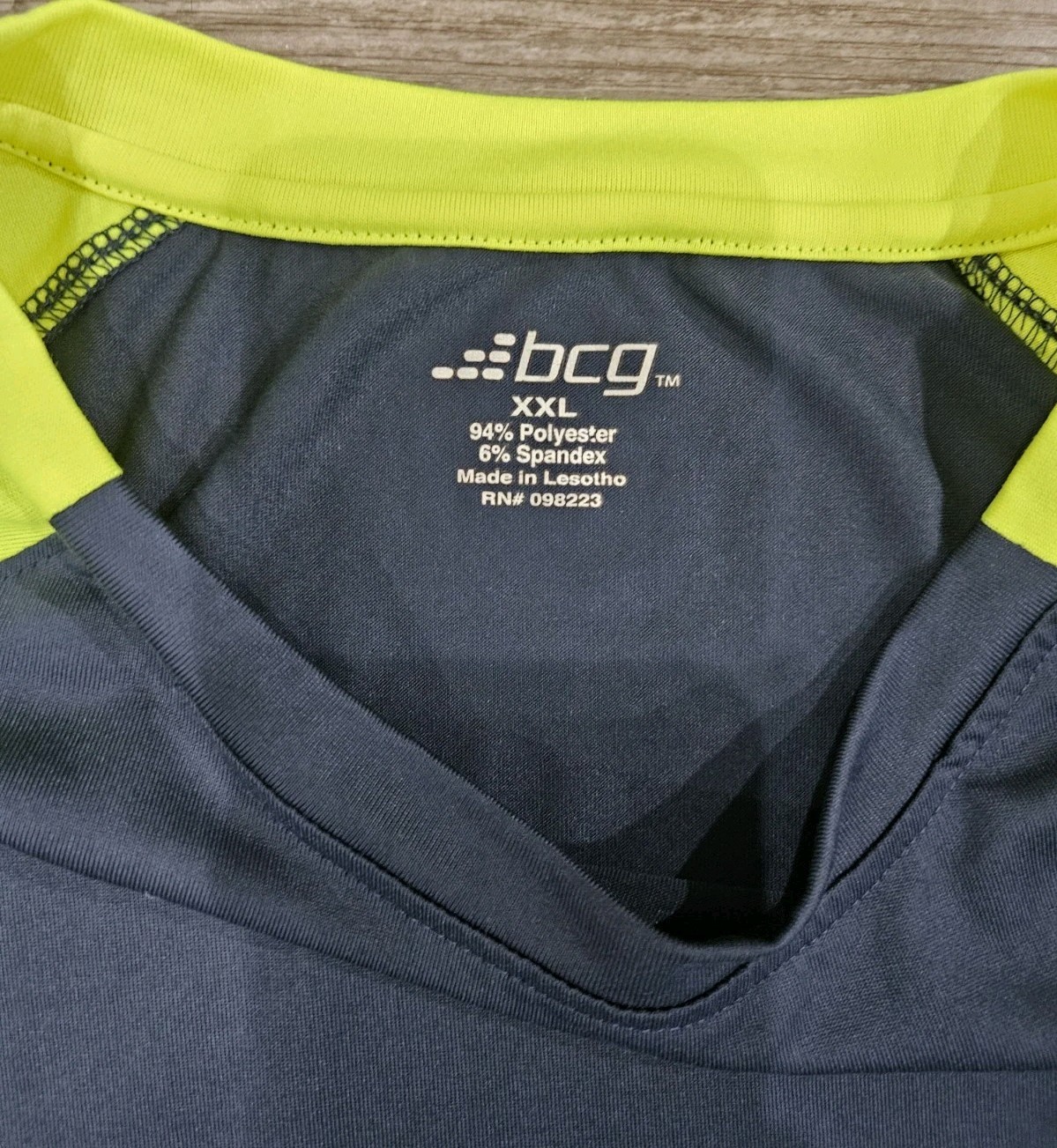 Mens XXL Two Tone Pullover BCG Navy Neon Yellow Short Sleeves Side Panels gallery