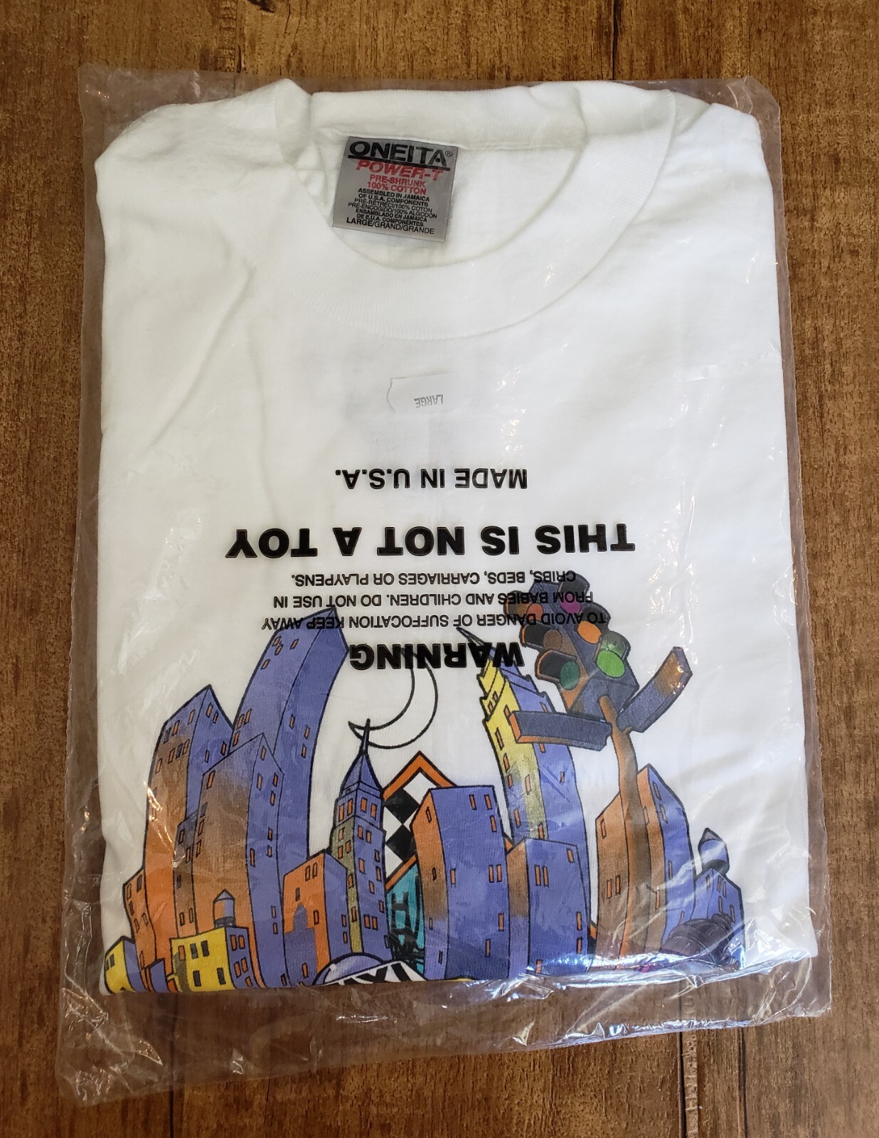 VTG ONEITA CHEVRON T-Shirt Men L White Cotton Single Stitch Graphic Print SEALED gallery