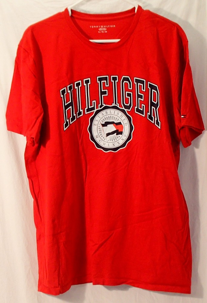 Tommy Hilfiger Red Cotton Silk-Screened T-Shirt Mens Size Large