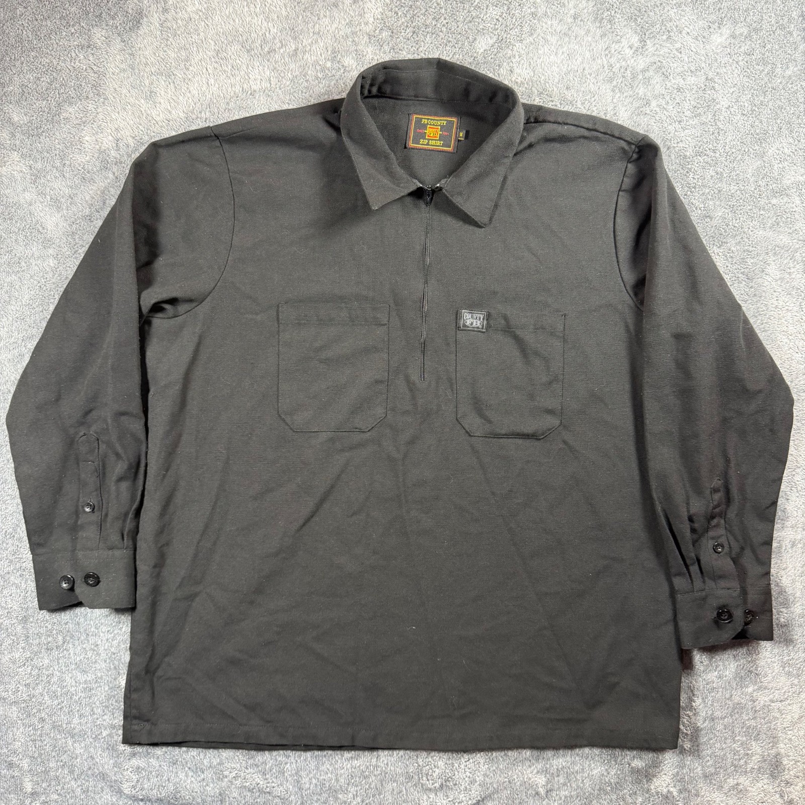 FB County Zip Shirt Mens Medium Black Half Zip Cargo Pocket Chicano Streetwear gallery