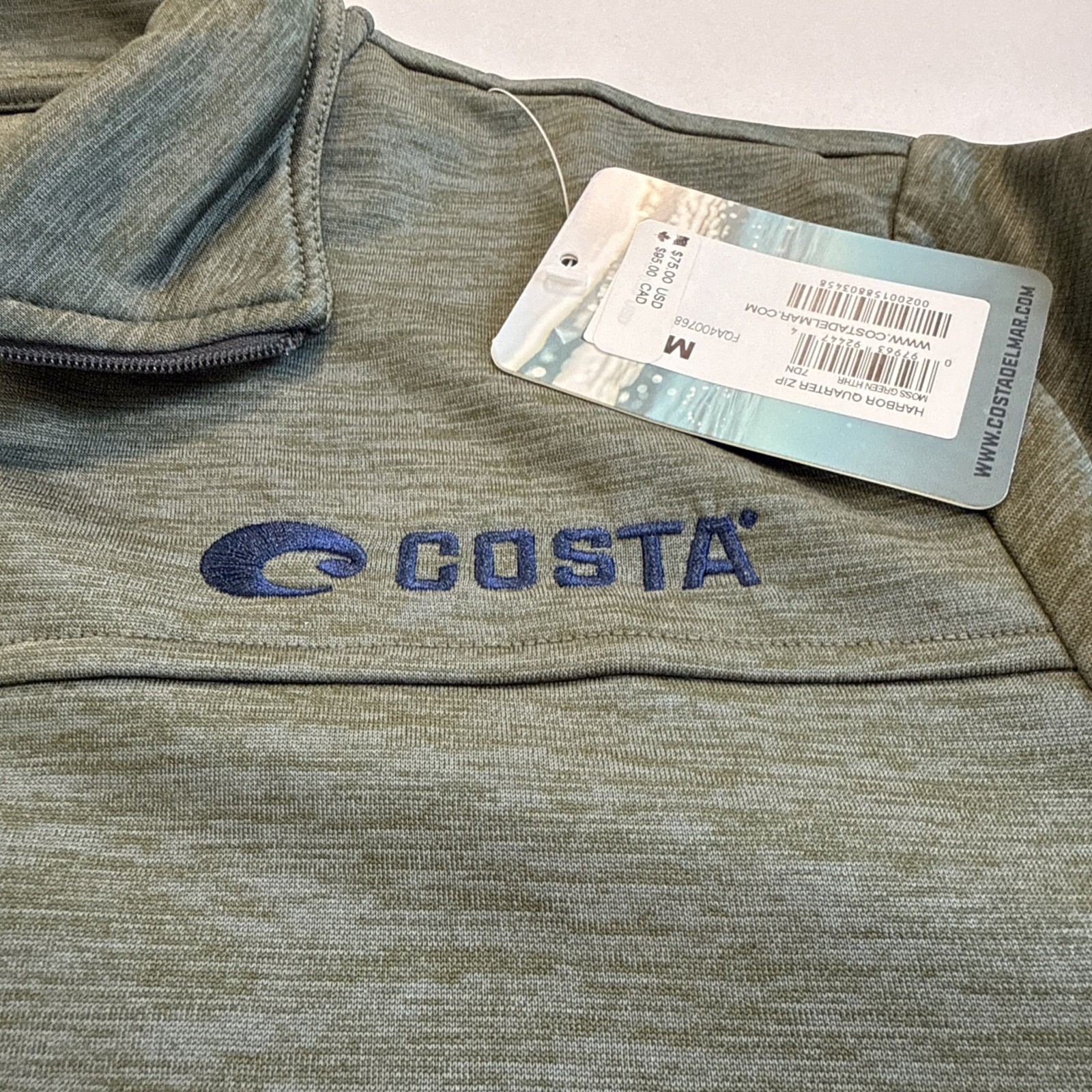 Costa Del Mar Tech Harbor Fleece 1/4 Zip Shirt - Size M Moss Green Heather NWT gallery
