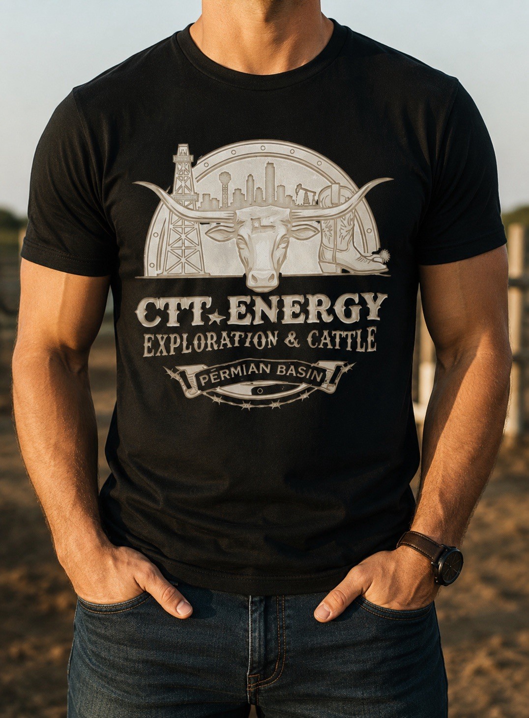Oilfield Cowboy Tee Permian Basin Exploration Cattle Longhorn Graphic Shirt gallery