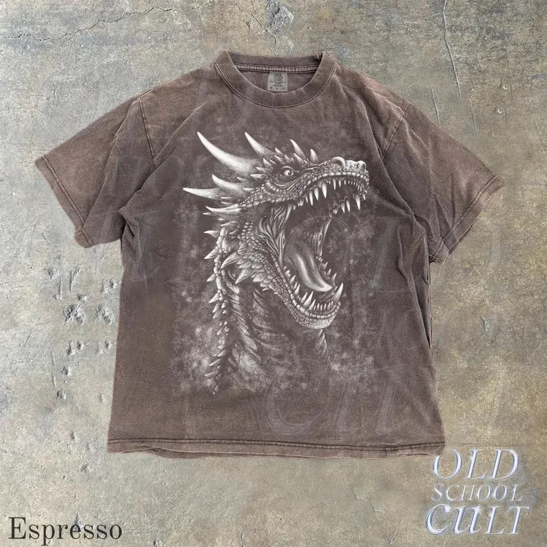 Dragon Fantasy Vintage Gothic Y2k Shirt, Retro Dragon Shirt, Hand Drawn Design,
