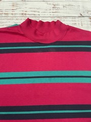 Vintage Class 955 Pink Green Striped Long Sleeve Blank Shirt Adult M Mock Neck