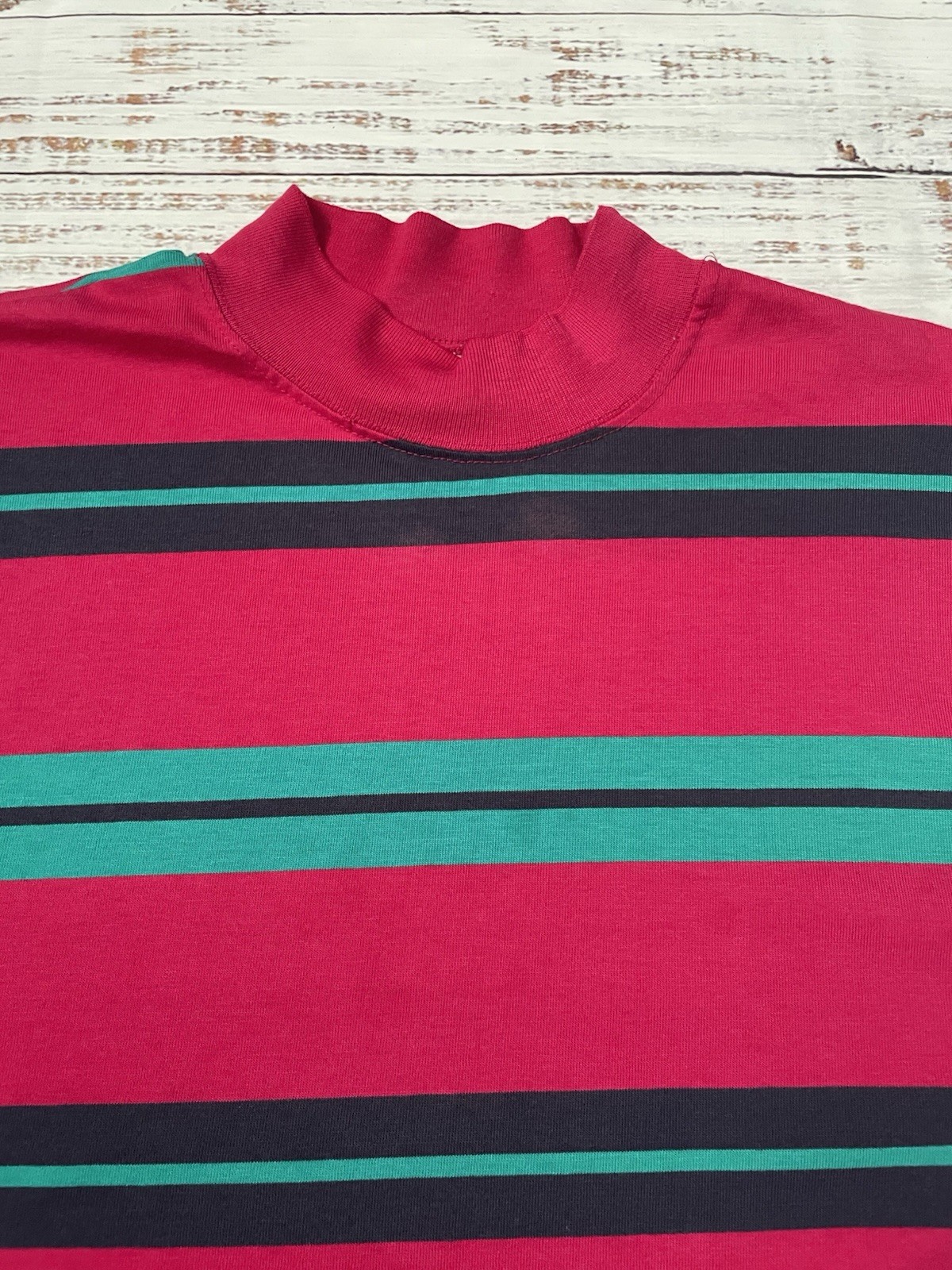 Vintage Class 955 Pink Green Striped Long Sleeve Blank Shirt Adult M Mock Neck gallery