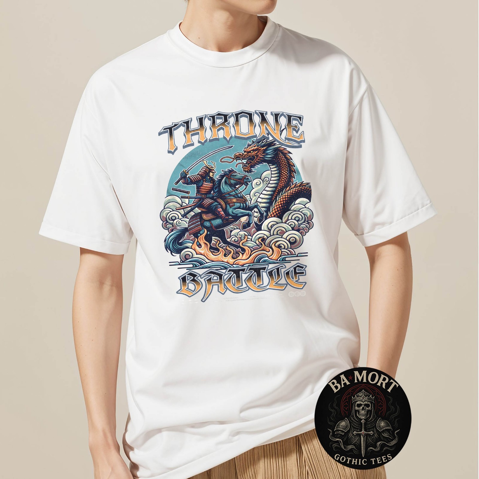 Throne Battle Samurai Dragon Japanese Art T-Shirt gallery