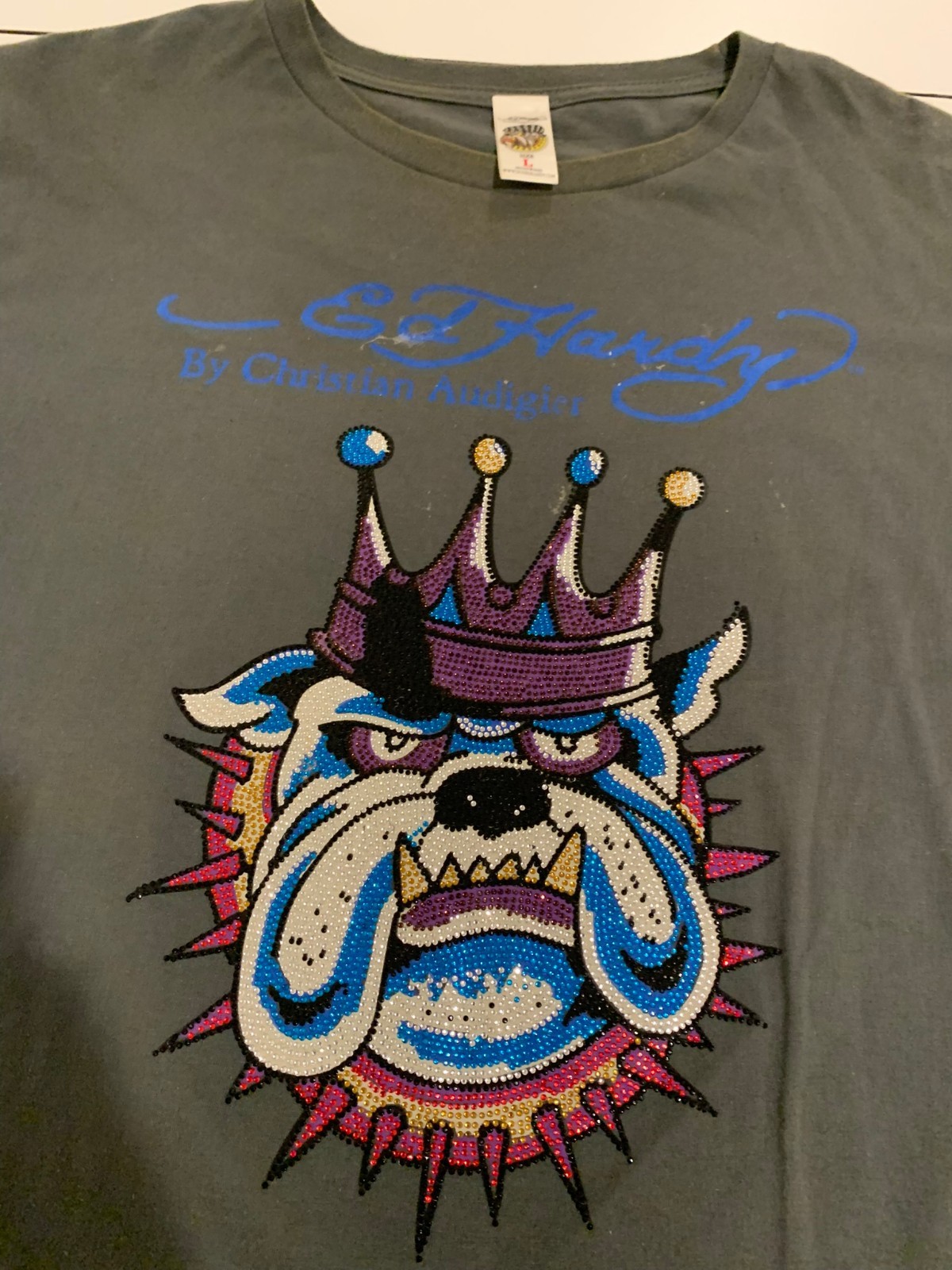 Vintage Ed Hardy Shirt Large Gray Bulldog Crown Tattoo Y2K Grunge Rock Punk Emo gallery
