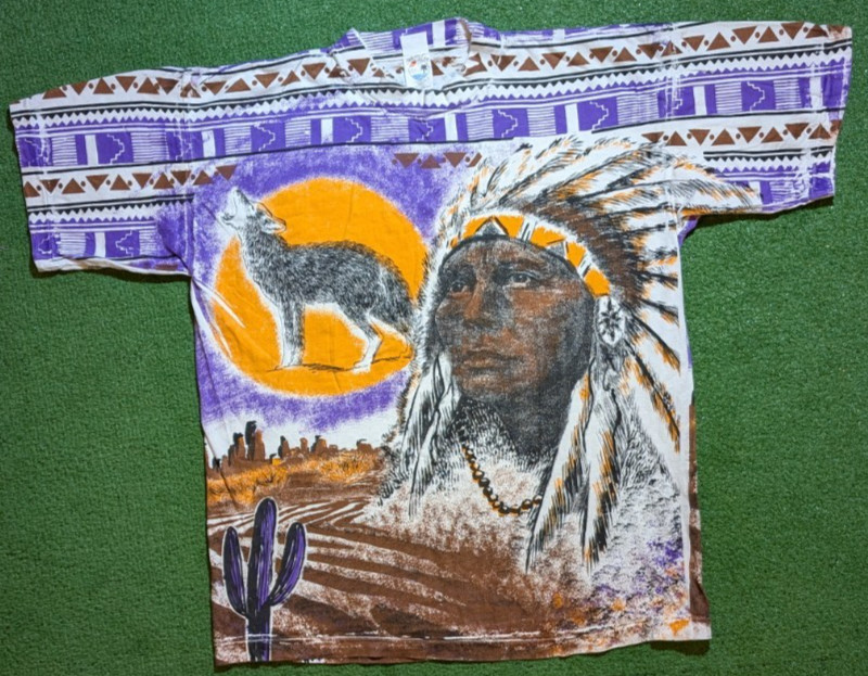 Vintage 1990s Native American Americana Chief Wolf Sun L T shirt gallery