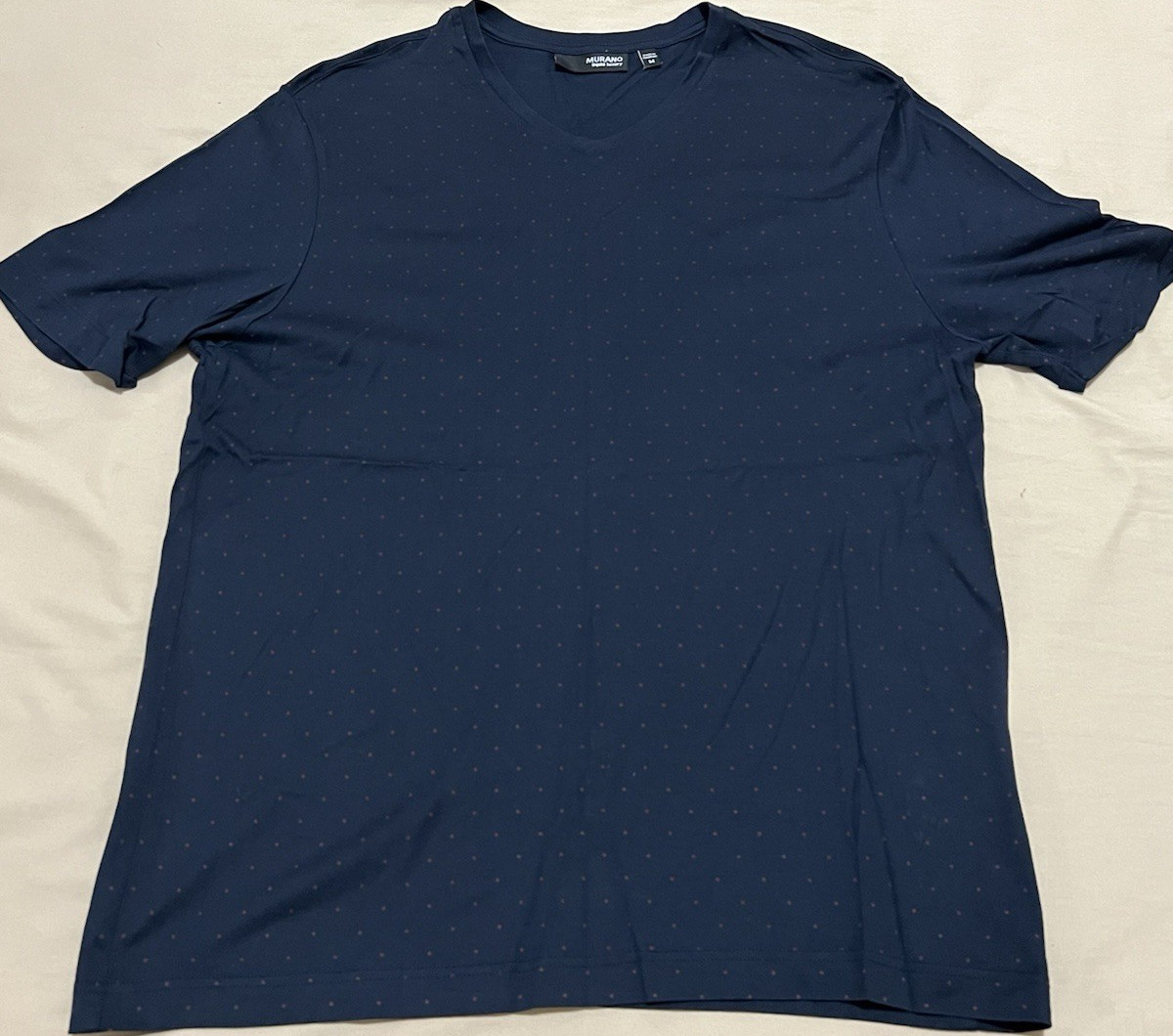 Murano Liquid Luxury Navy Blue Polka Dot Men’s V-Neck Short Sleeve T-Shirt M