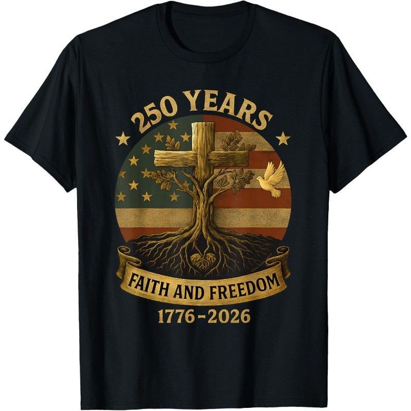 Flag Cross Tree 250 Years Faith Freedom Unisex T-Shirt gallery