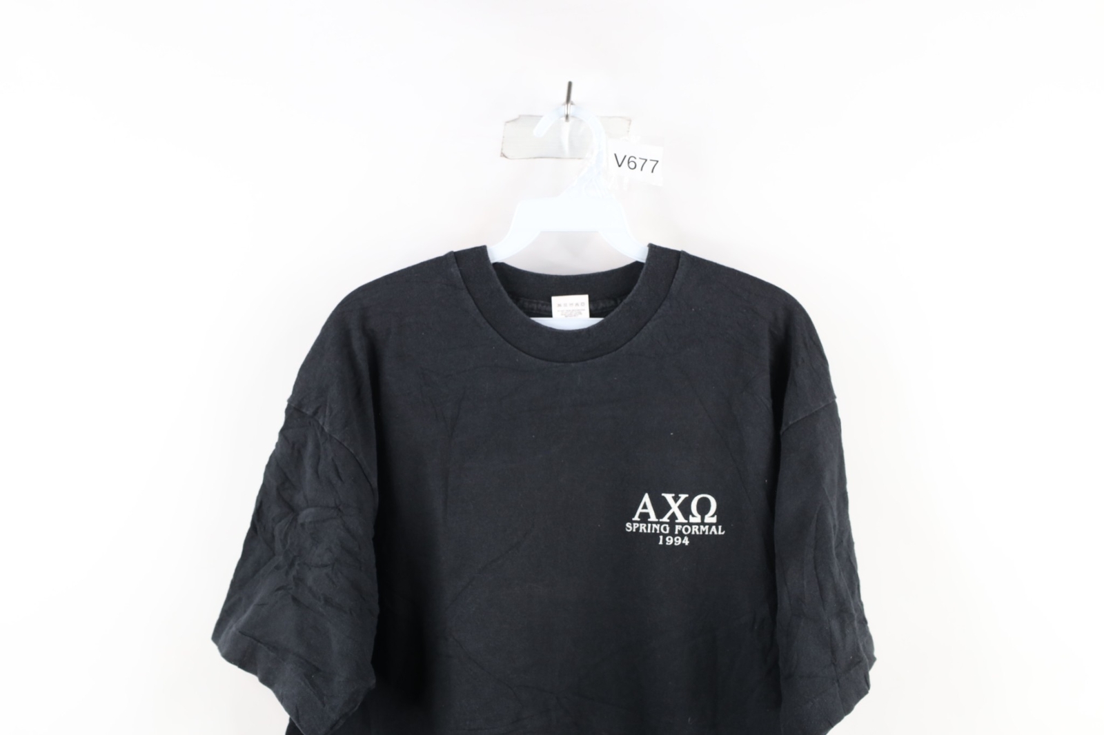Vtg 90s Mens XL Faded Spell Out Alpha Chi Omega Spring Formal Fraternity T-Shirt gallery