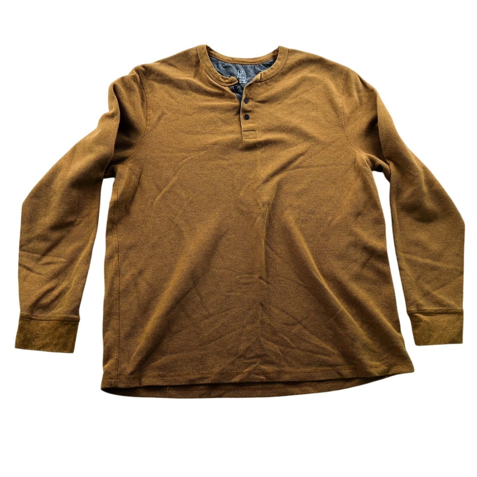 George Mens Henley Shirt Size XL Long Sleeve Waffle Knit Pullover Casual Brown gallery