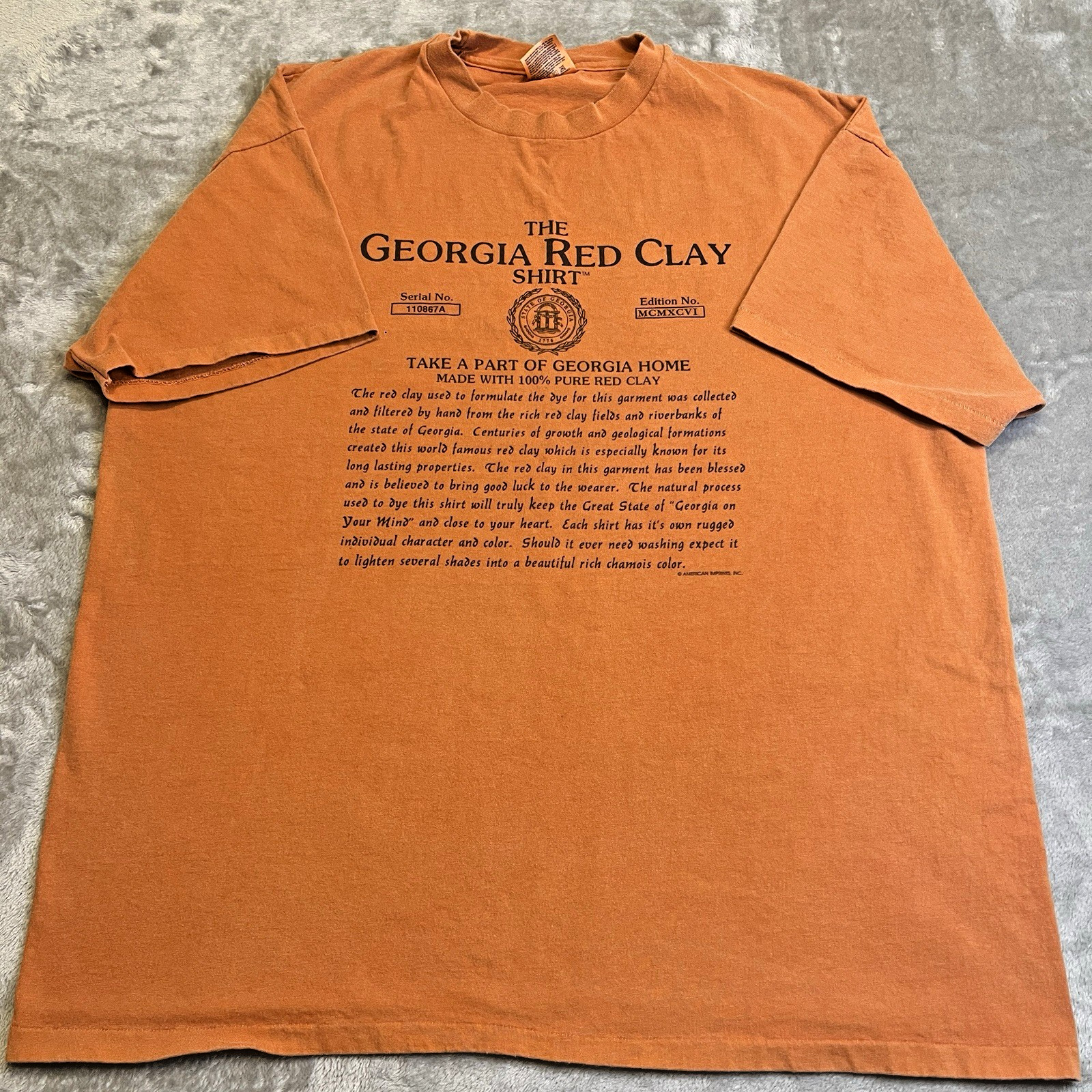 Hanes PFD Georgia Red Clay Shirt XL Made USA Y2K Orange Southern Heritage Tee gallery