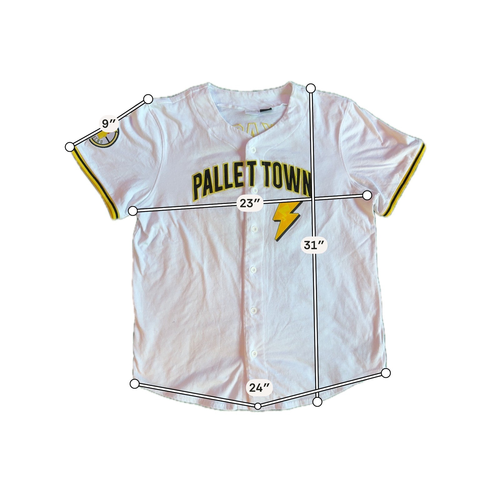 Pokemon Pikachu Pallet Town Baseball Jersey White Yellow XL 025 Button Up Shirt gallery