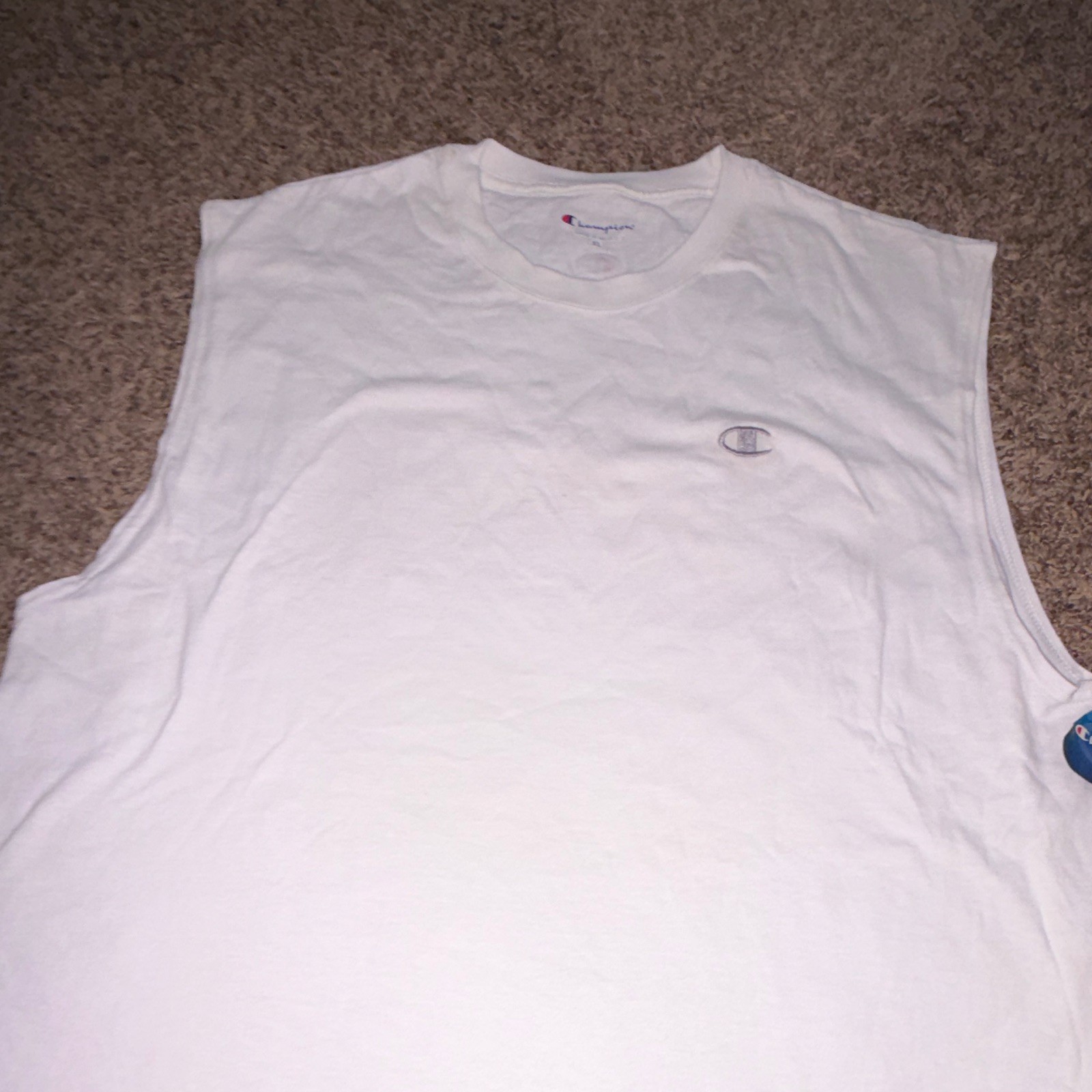 Champion Mens XL White Crew Neck Sleeveless Muscle Jersey Cotton Logo Tagless gallery