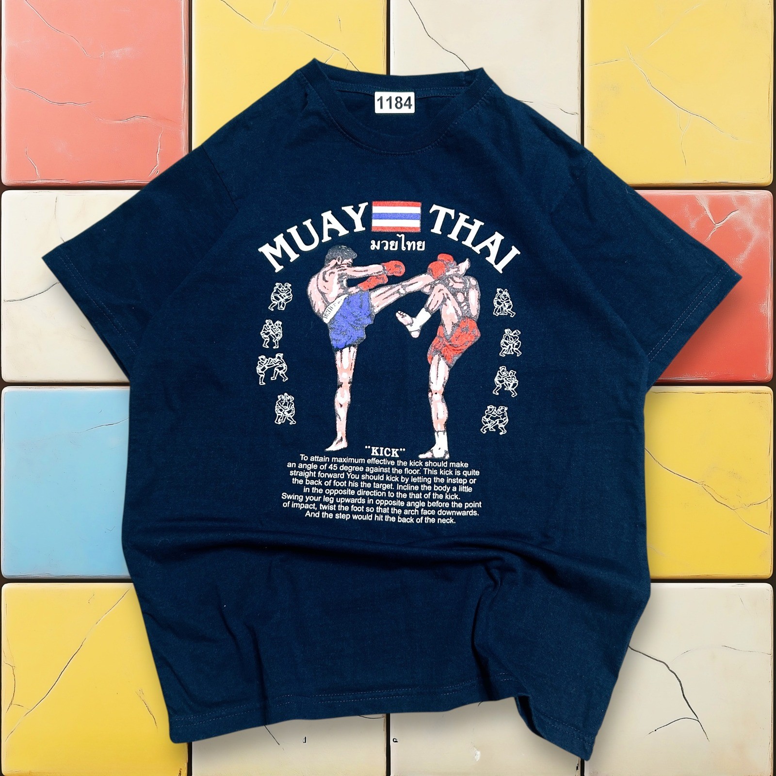 VTG Muay Thai Y2K Kick Boxing Shirt Men S Navy MMA Thailand Tee Kick Leeson gallery
