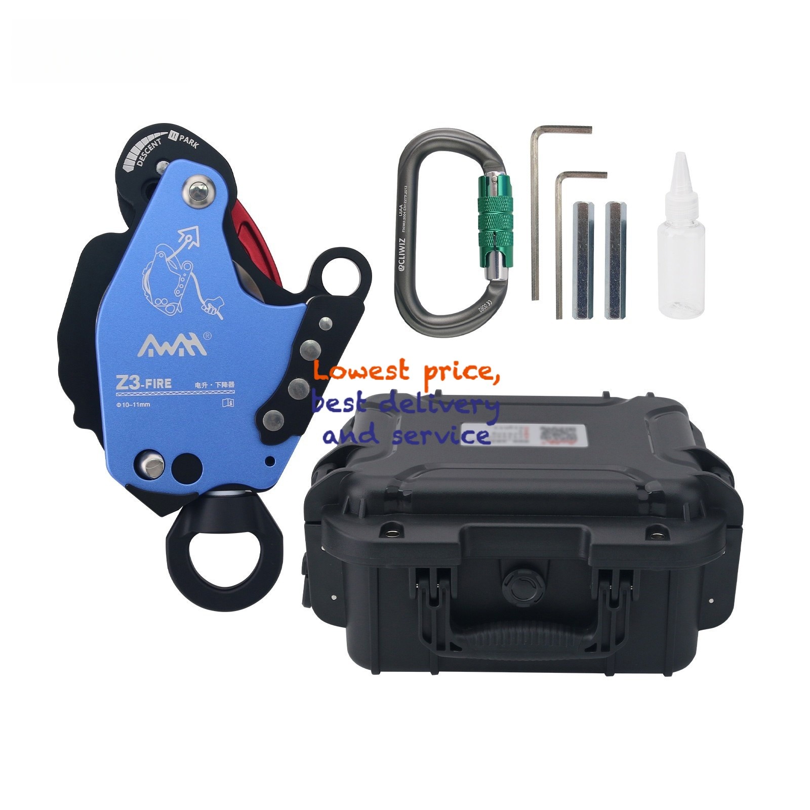 Z3-FIRE Blue Ascent Descent Device with Universal Joint & Tool Box 30-285kg Load