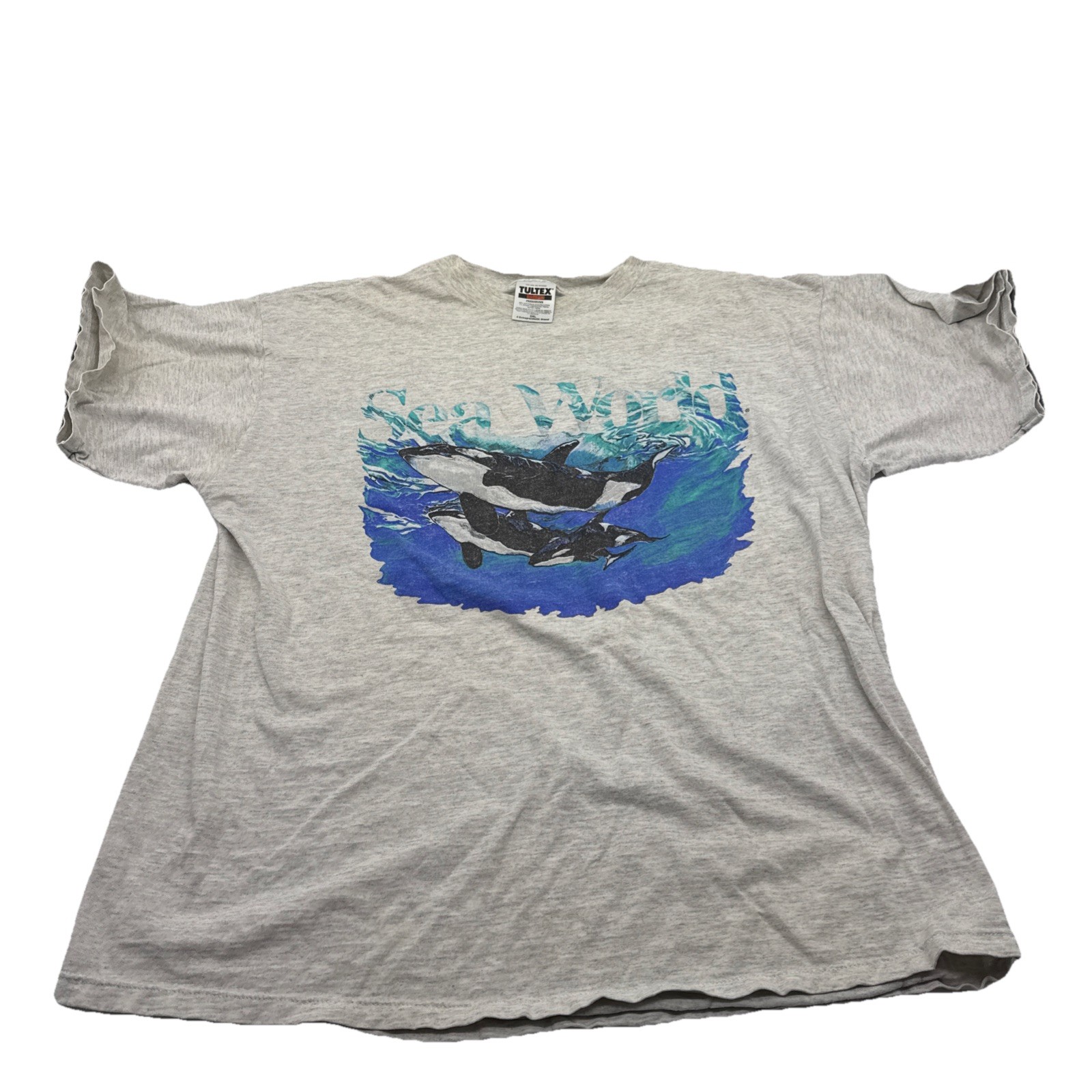 Rare Vintage 90s Sea World Animal Tee Tultex XXL Gray Shirt Promo Art Nature