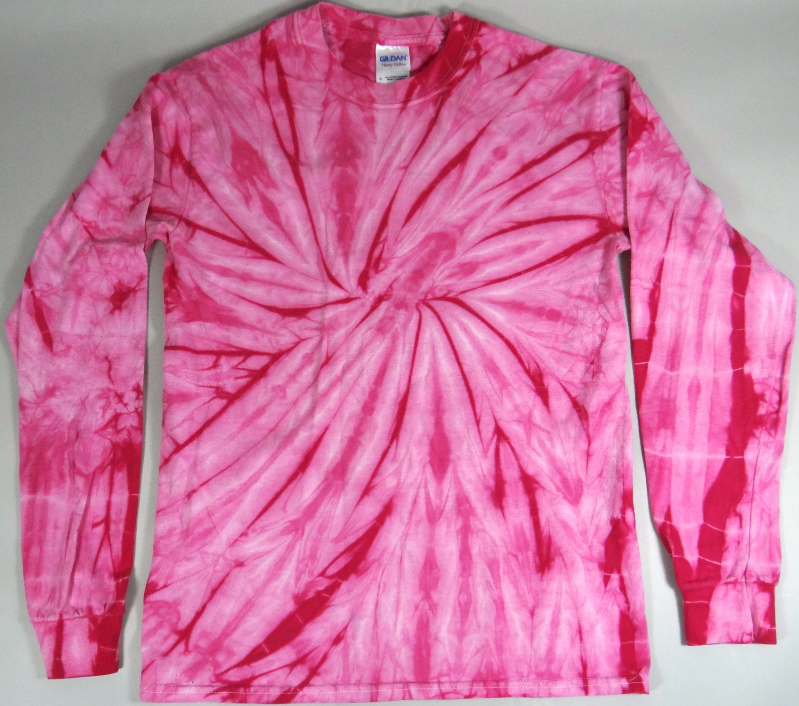 Long Sleeve T Shirt Pink Tie Dyed Gildan Heavy Cotton Small Mens Size S Small