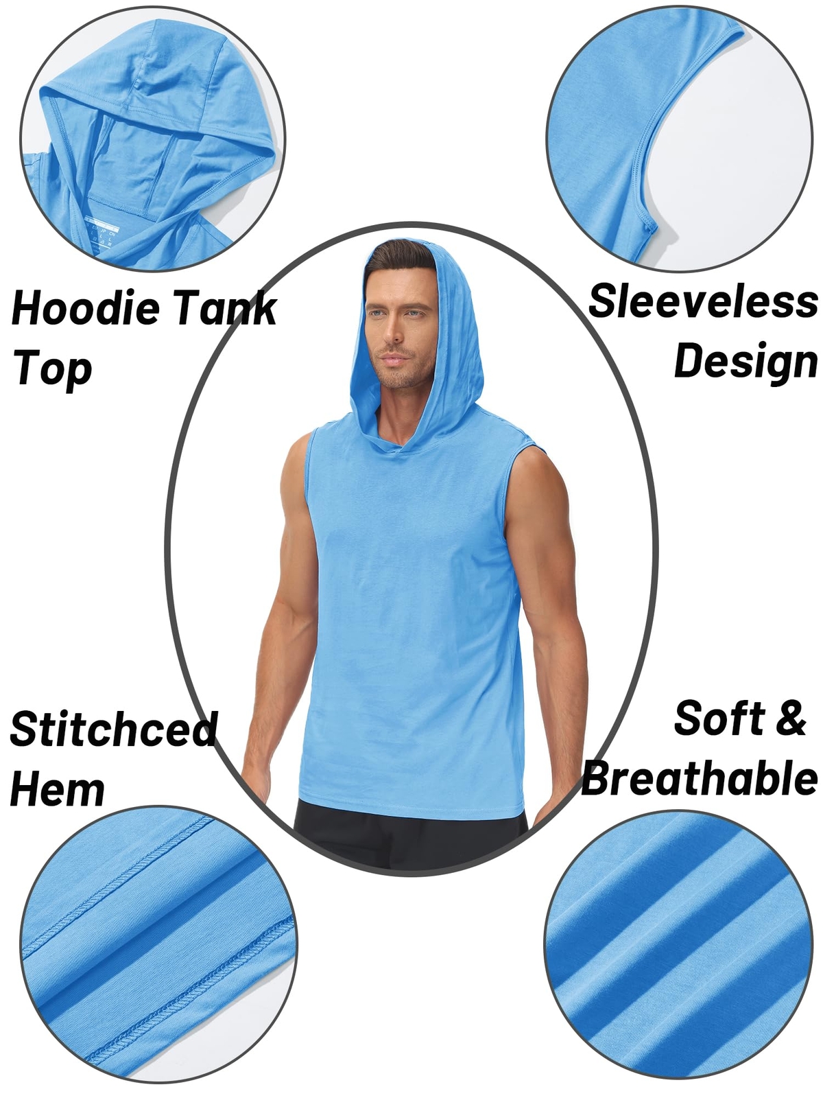 Men's Muscle Hoodies Sleeveless Tank Tops Gym Fitness Running Sport Vest T-Shirt gallery