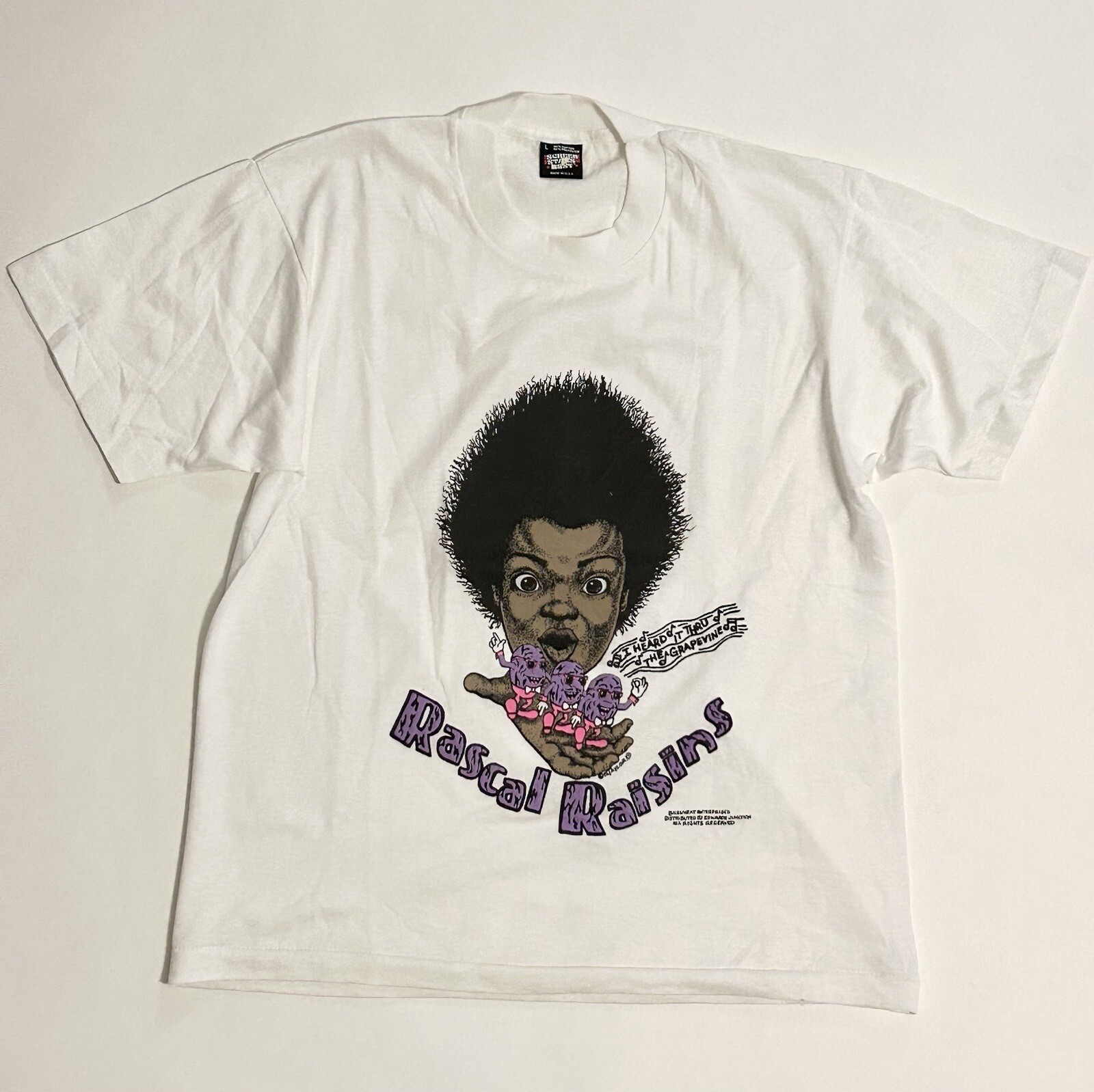 Vintage 80s Rascal Raisins Buckwheat Shirt Mens Large White Single Stitch Crew gallery