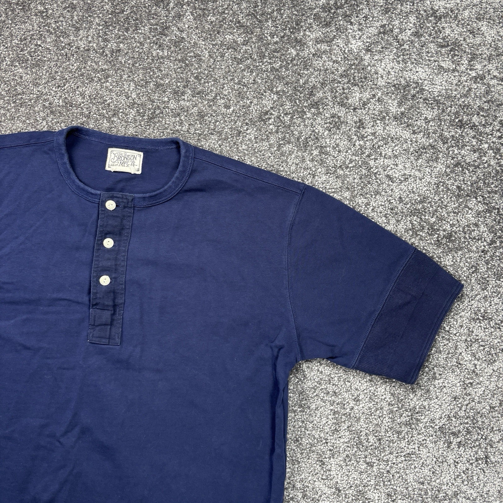 Vintage The Bronson Mfg Henley T-Shirt Mens XL Navy Blue Cotton Short Sleeve gallery