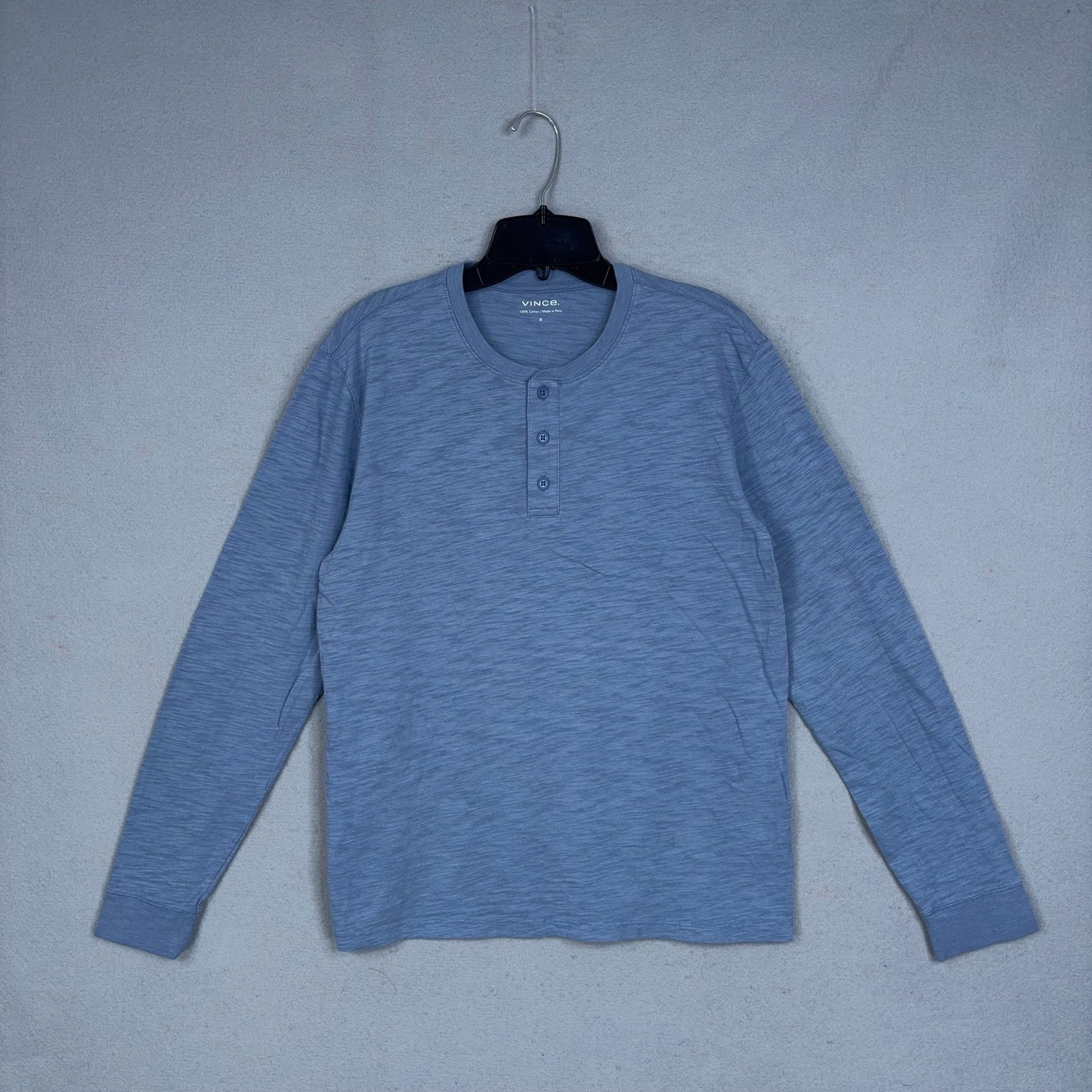 Vince Henley Mens Small Blue Slub Knit Long Sleeve Cotton Casual Minimalist gallery