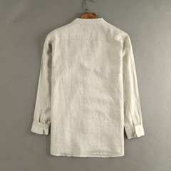 Men’s Linen Long Sleeve Shirt Split Neck Stand Collar