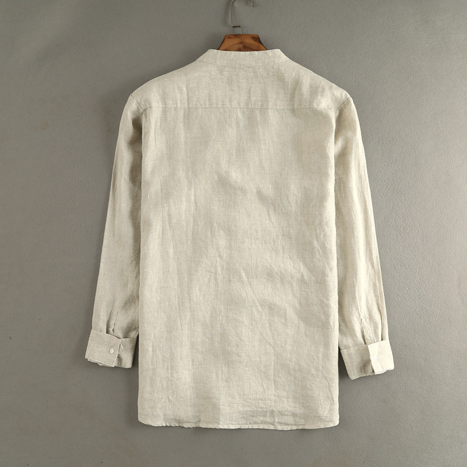 Men’s Linen Long Sleeve Shirt Split Neck Stand Collar gallery