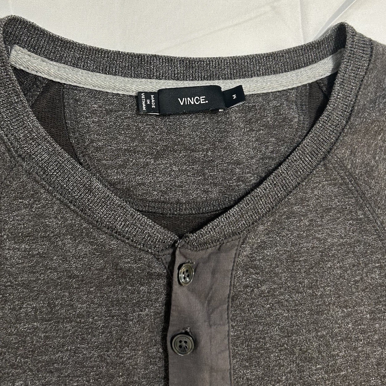 Vince Henley Pullover Shirt Mens M Gray Long Sleeve Raglan Button Up Casual gallery