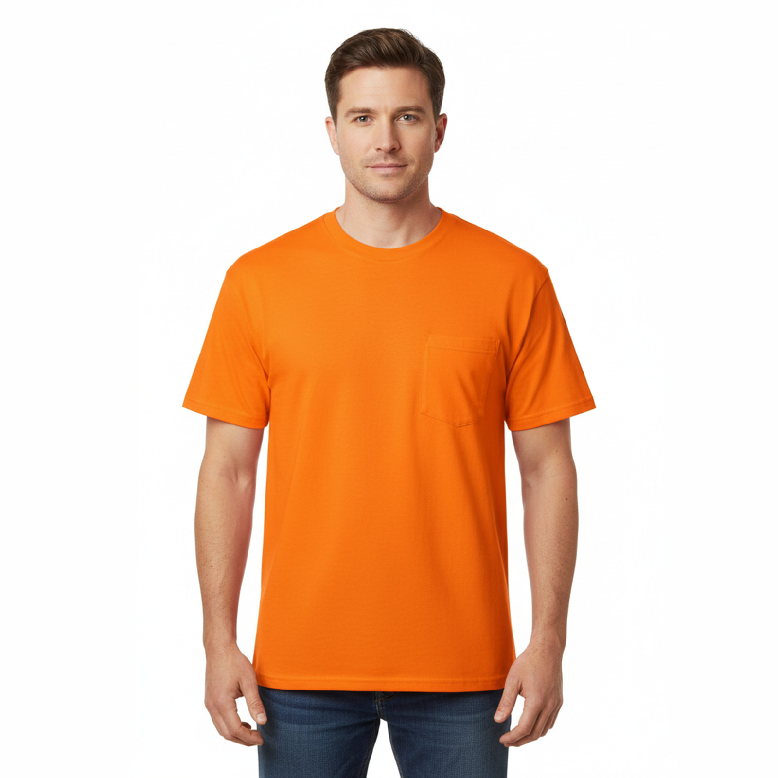 Hanes W110 Men’s Hi-Vis Work Pocket T-Shirt ANSI Safety Green/Orange S-3XL gallery