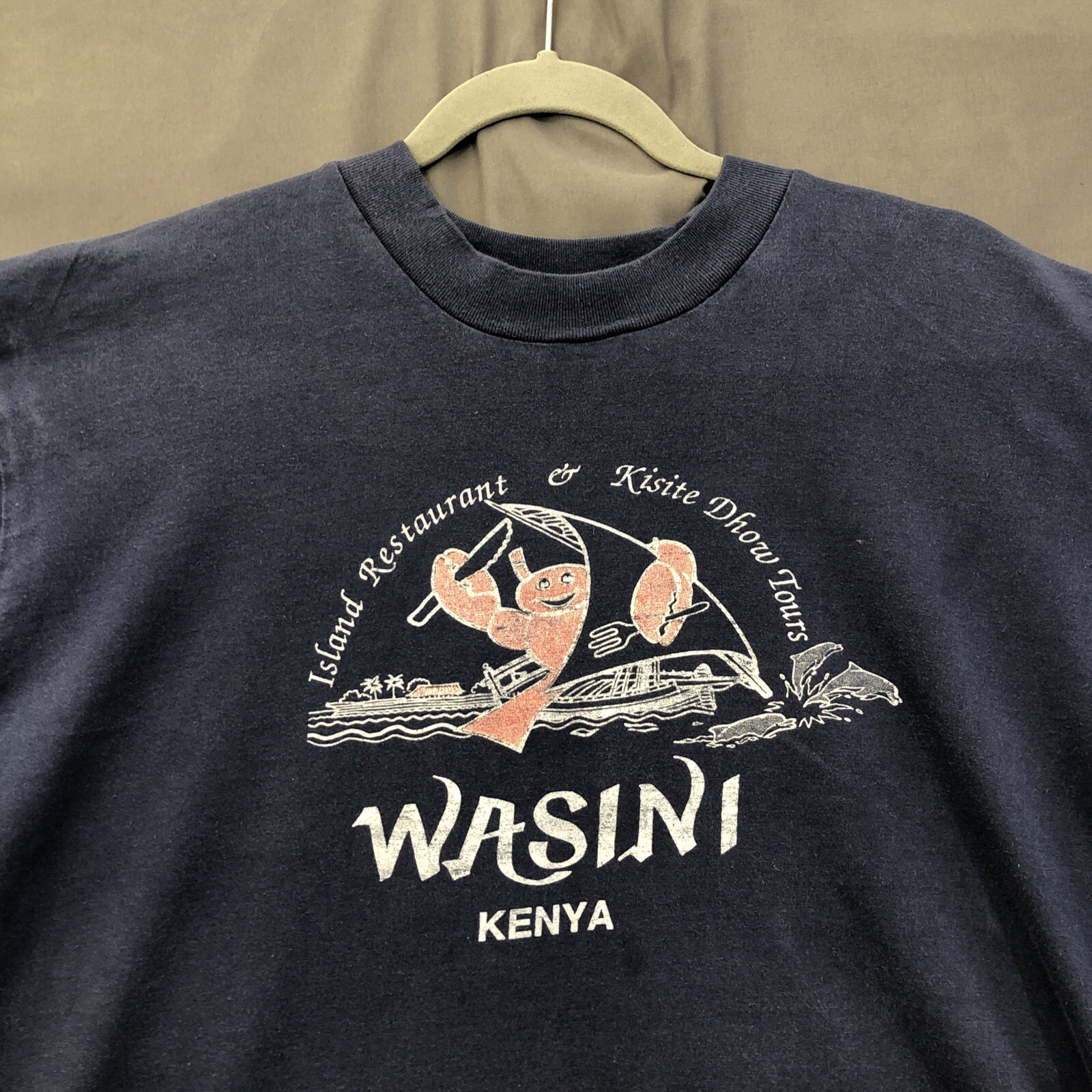 Kenya Africa T-Shirt Vintage Wasini Mens Medium Blue Texprint Short Sleeve Tee gallery