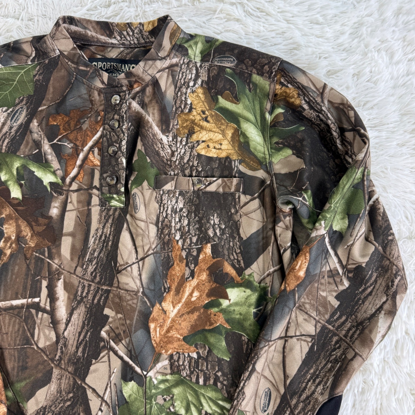 Sportsmans Warehouse Realtree Hardwoods Camo Henley Shirt XL Hunting Outdoors gallery