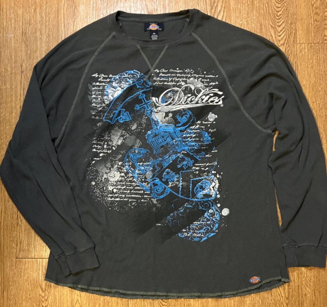 Vintage Y2K Dickies Thermal Long Sleeve Graphic Print Shirt Dark Gray Men’s 2XL