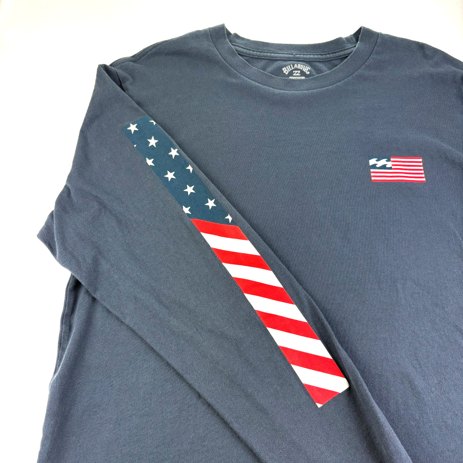 Billabong American Waves Patriotic Shirt Mens L 100% Cotton Navy Long Sleeve VTG gallery