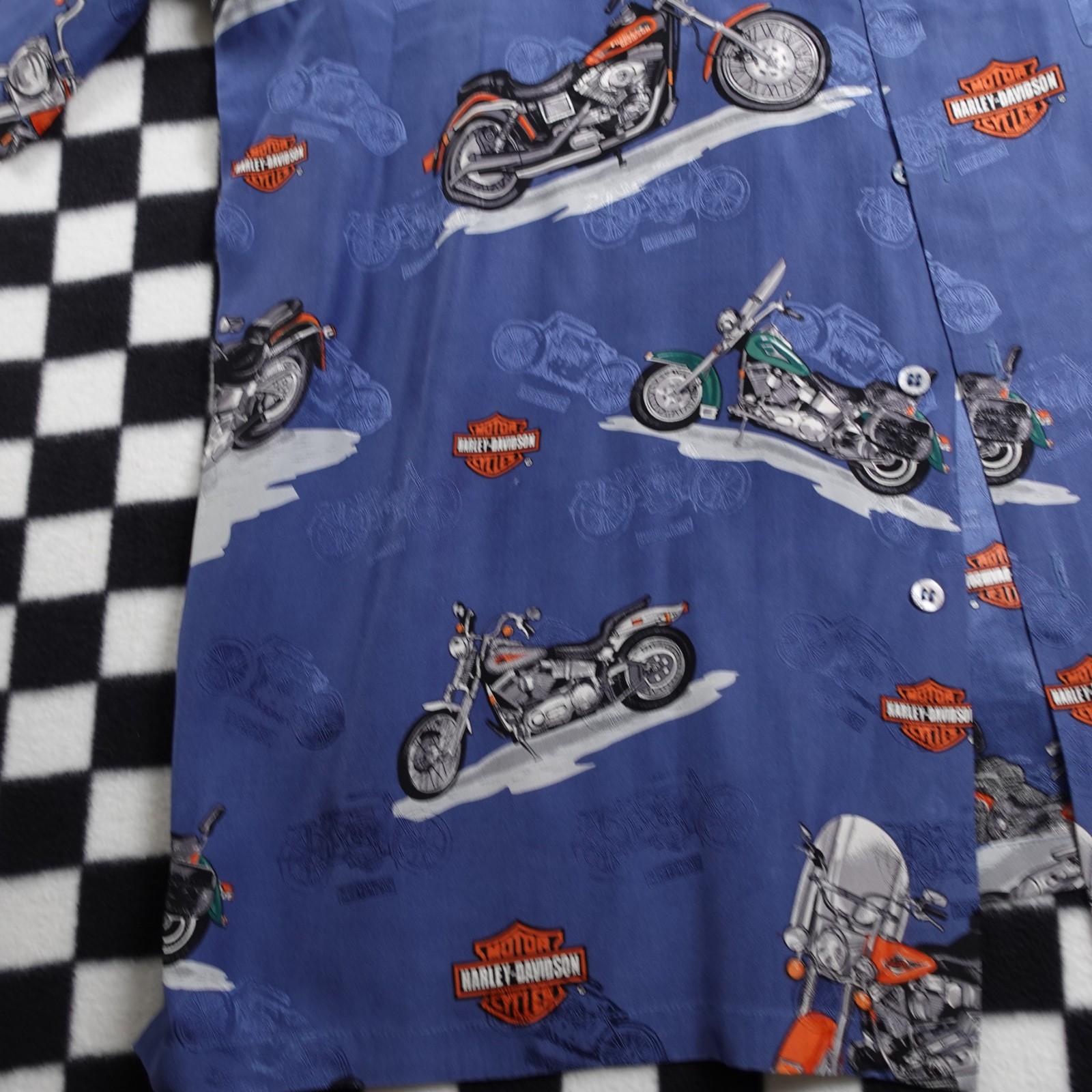 Vintage Harley Davison biker Hawaiian all over print button up Shirt 2XL Silk gallery