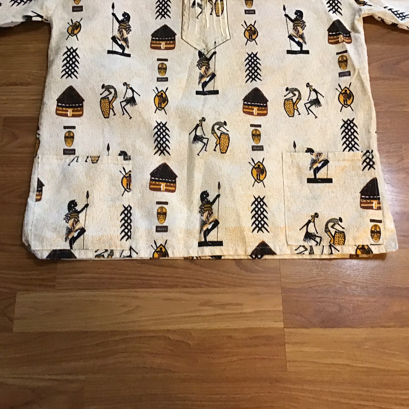 Shirt Pullover XL Broadcloth Short Sleeve Aztec Aborigine Pockets V Neck Boxy gallery
