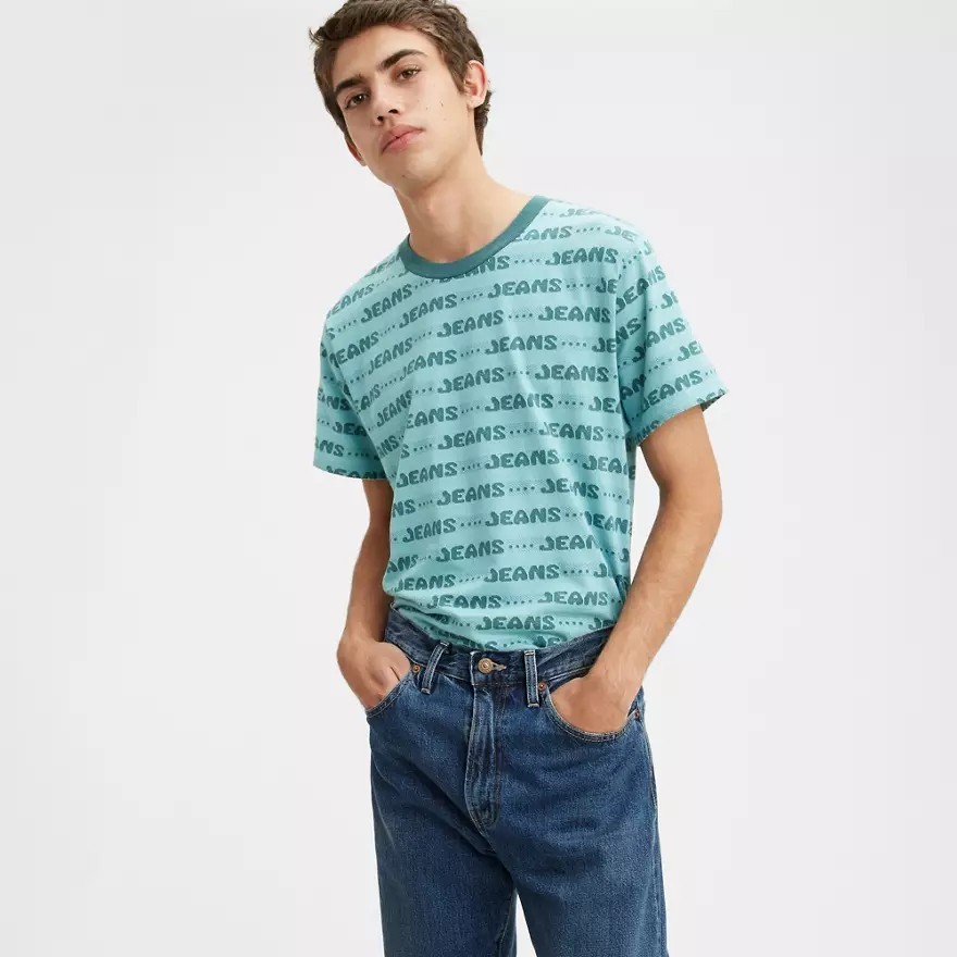 $115 Levi's Vintage Clothing LVC Jeans Jacquard T-Shirt Large Blue 100% Cotton gallery